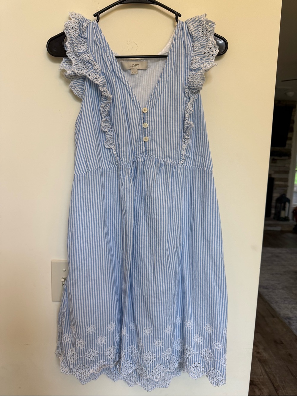 LOFT Blue and White Striped Eyelet Sundress